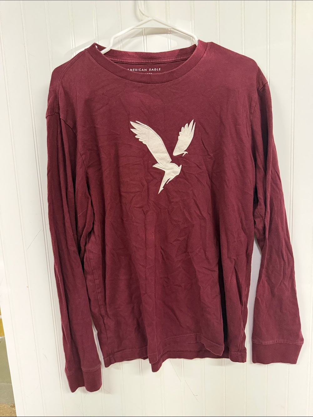 American Eagle Outfitters Men's Long Sleeve Crewneck - Maroon with White Eagle